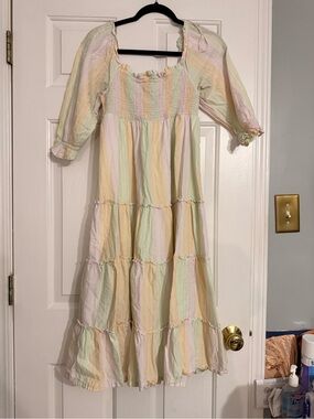 crown & ivy Pastel Stripe Smocked Midi Dress